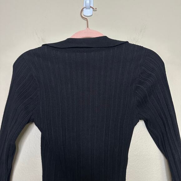 MAEVE Millie Ruffled Sweater Anthropologie ribbed black Size Medium WhimsiGoth - Picture 10 of 10